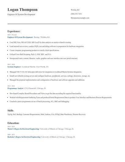 Engineer Of System Development Resume