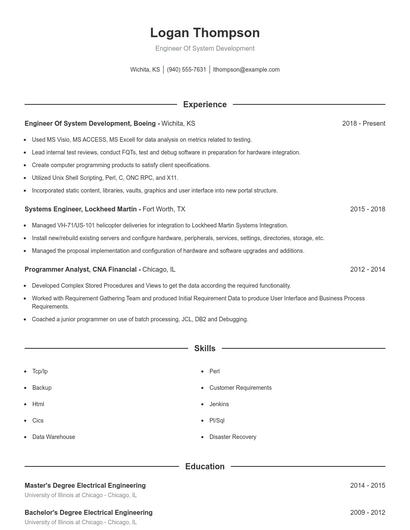 Engineer Of System Development Resume