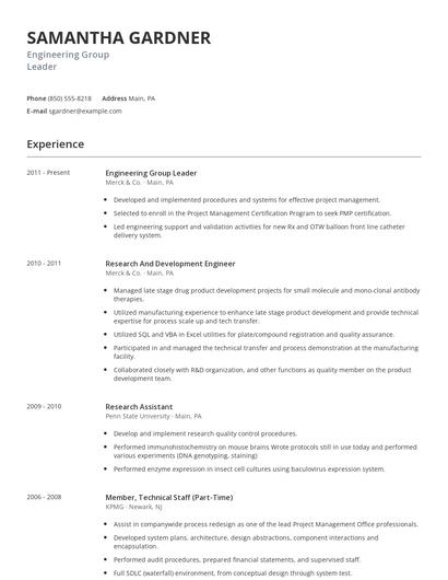 Engineering Group Leader Resume