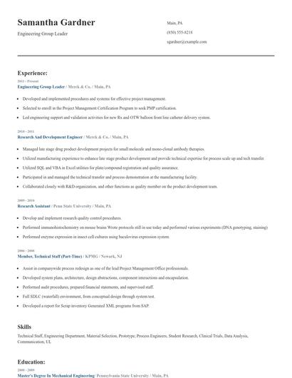 Engineering Group Leader Resume