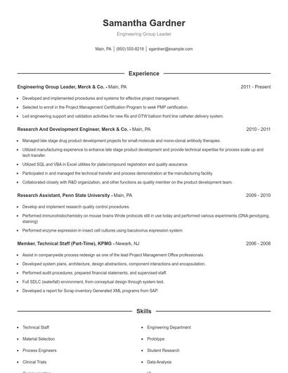 Engineering Group Leader Resume