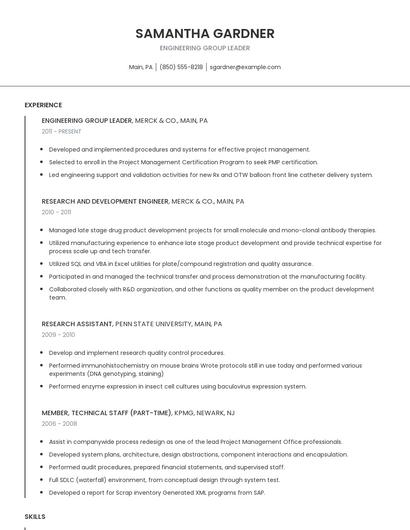 Engineering Group Leader Resume