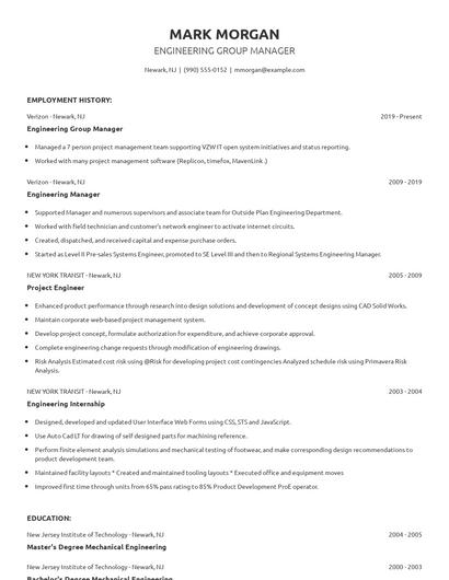 Engineering Group Manager Resume