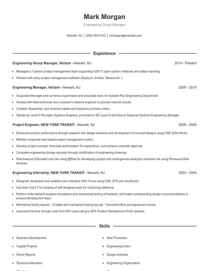 Engineering Group Manager Resume