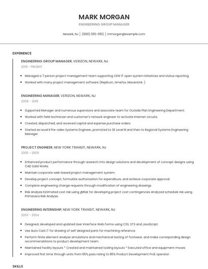 Engineering Group Manager Resume