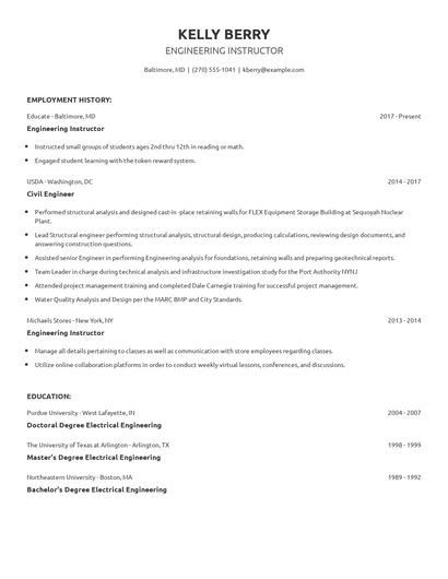 Engineering Instructor Resume