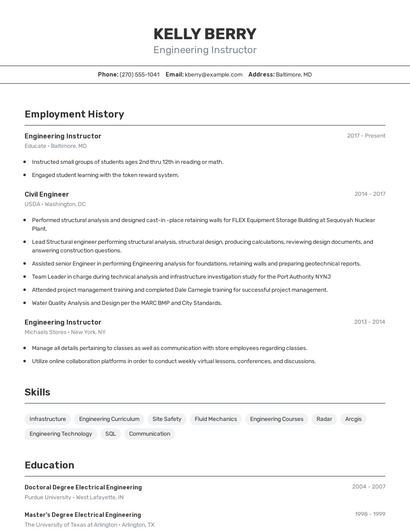 Engineering Instructor Resume