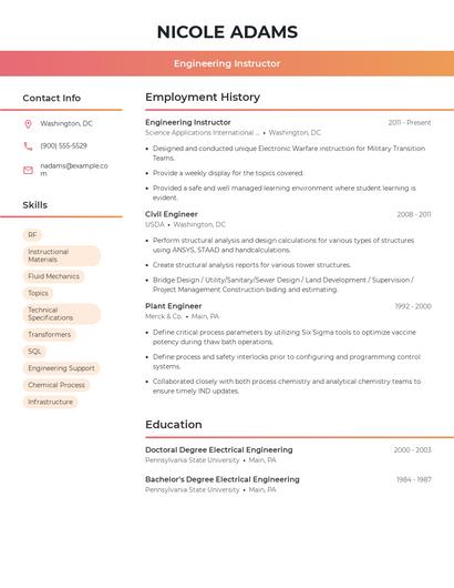 Engineering Instructor Resume