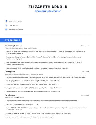 Engineering Instructor Resume