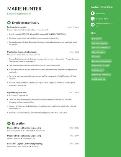 Engineering Instructor Resume