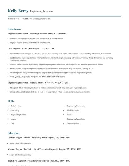 Engineering Instructor Resume