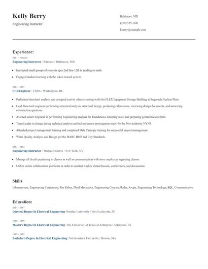 Engineering Instructor Resume