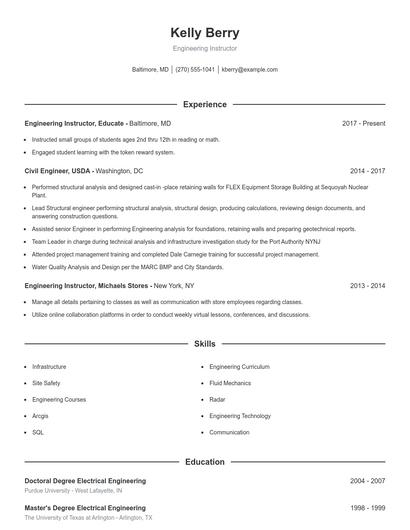 Engineering Instructor Resume