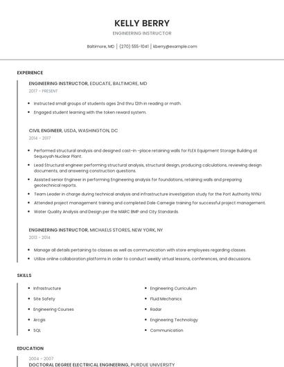 Engineering Instructor Resume