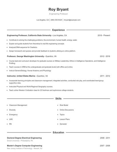 Engineering Professor Resume