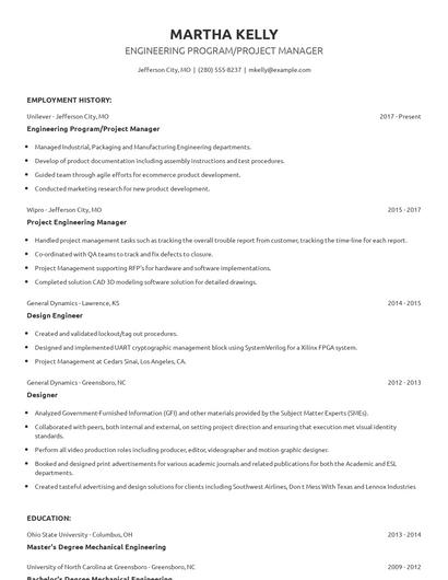 Engineering Program/Project Manager Resume