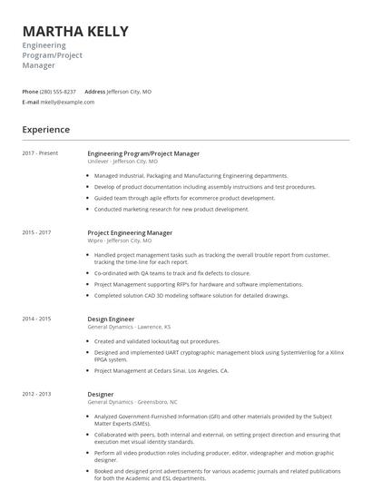 Engineering Program/Project Manager Resume
