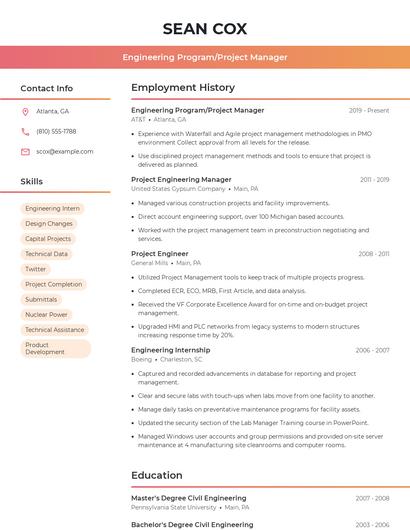 Engineering Program/Project Manager Resume