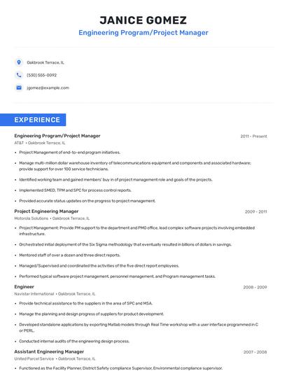 Engineering Program/Project Manager Resume