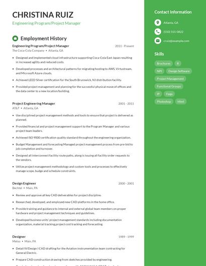 Engineering Program/Project Manager Resume
