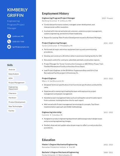 Engineering Program/Project Manager Resume