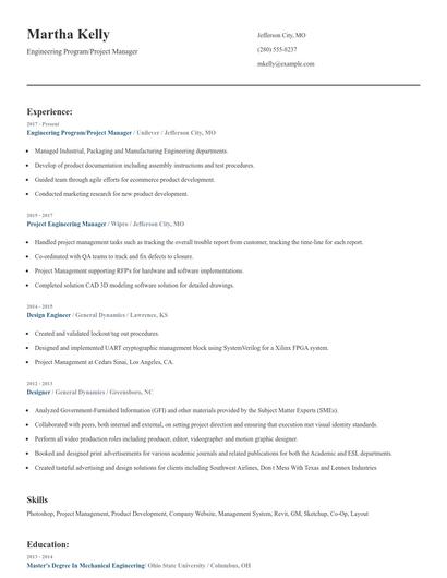 Engineering Program/Project Manager Resume
