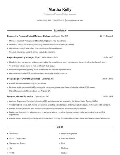 Engineering Program/Project Manager Resume