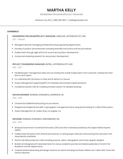 Engineering Program/Project Manager Resume