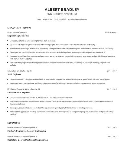Engineering Specialist Resume