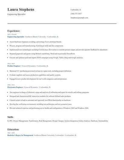 Engineering Specialist Resume