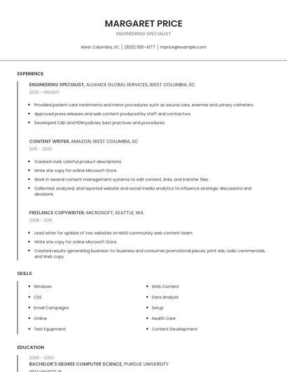 Engineering Specialist Resume