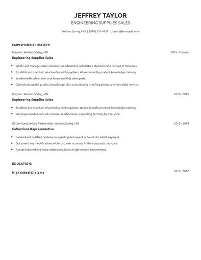 Engineering Supplies Sales Resume