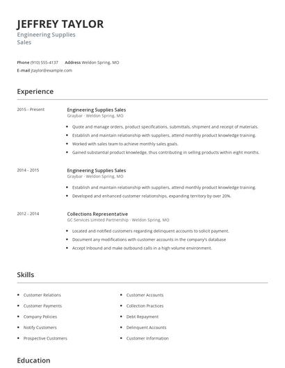 Engineering Supplies Sales Resume