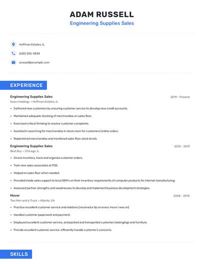 Engineering Supplies Sales Resume