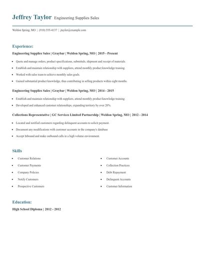 Engineering Supplies Sales Resume