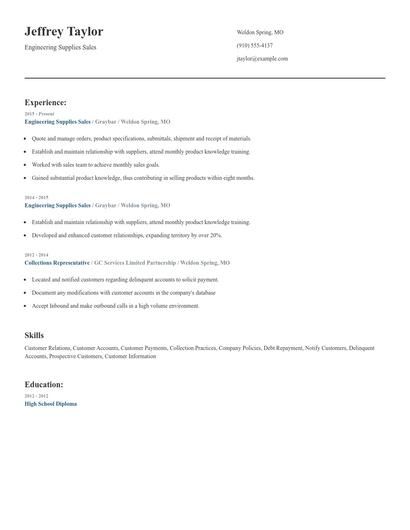 Engineering Supplies Sales Resume