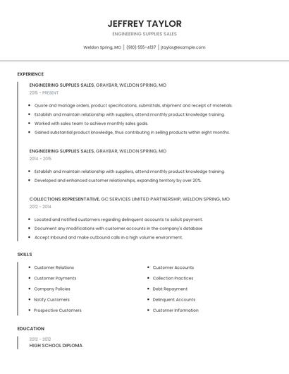 Engineering Supplies Sales Resume