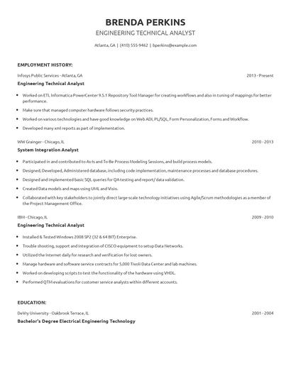 Engineering Technical Analyst Resume