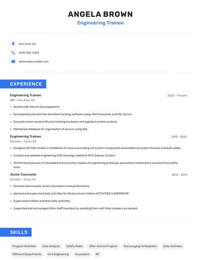 Engineering Trainee Resume