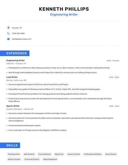 Engineering Writer Resume