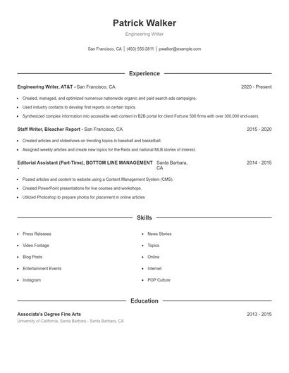 Engineering Writer Resume