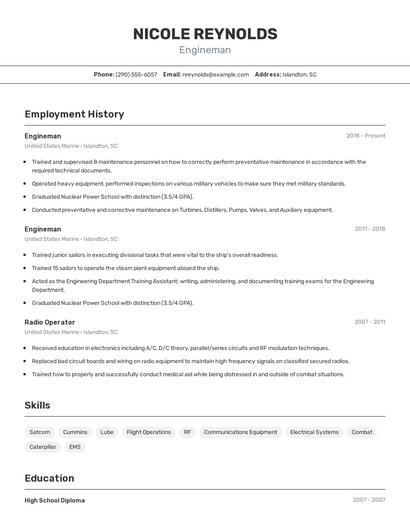 Engineman Resume