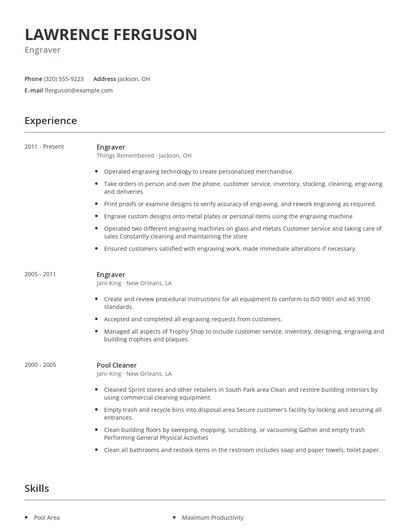Engraver Resume