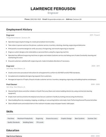 Engraver Resume