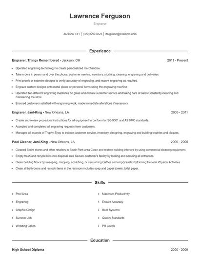 Engraver Resume