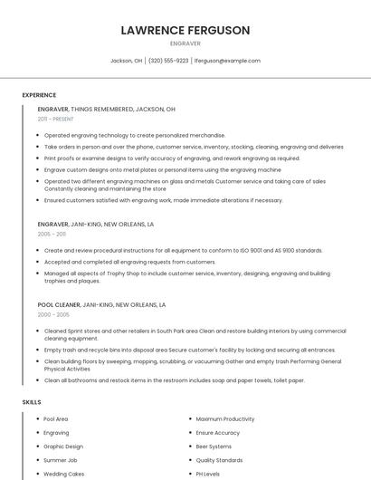Engraver Resume