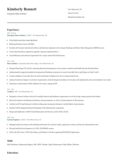Enterprise Data Architect Resume