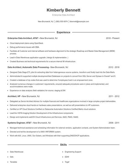 Enterprise Data Architect Resume