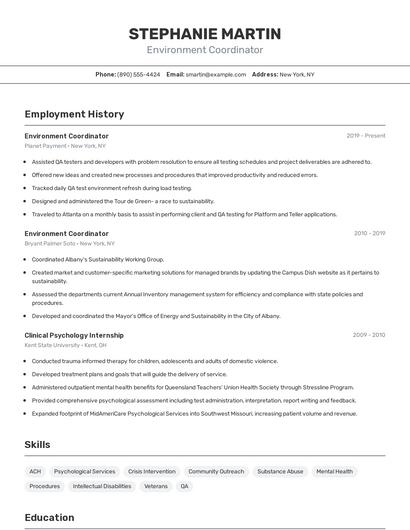 Environment Coordinator Resume