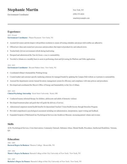 Environment Coordinator Resume
